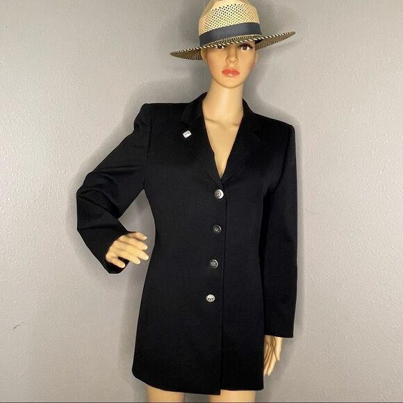 ESCADA by Margaretha Ley Long Wool Blend Suit Jacket Silver Metal Buttons sz 38 - Picture 1 of 16